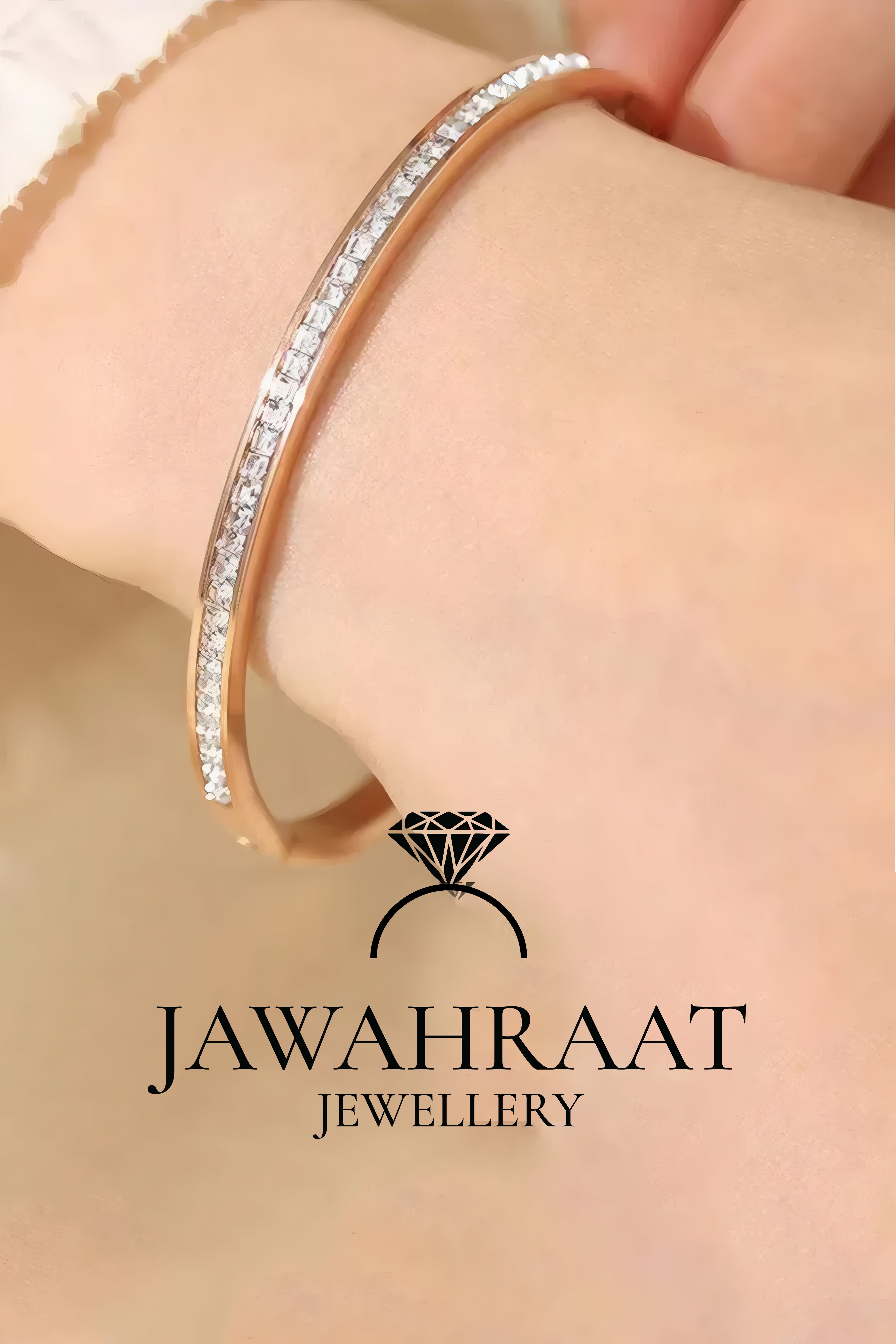 Diamond Baguette Bangle Bracelet (Stainless Steel)