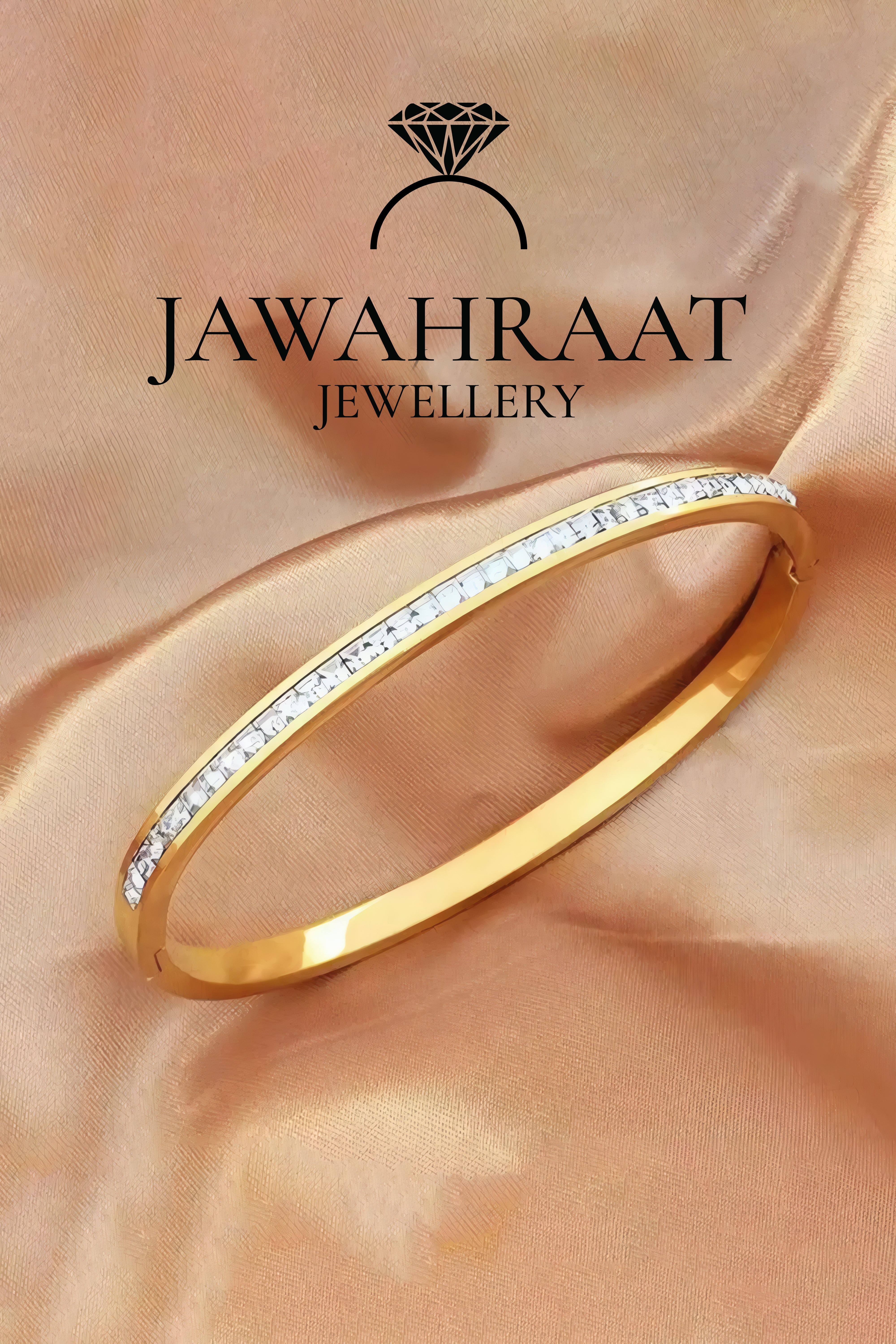 Diamond Baguette Bangle Bracelet (Stainless Steel)