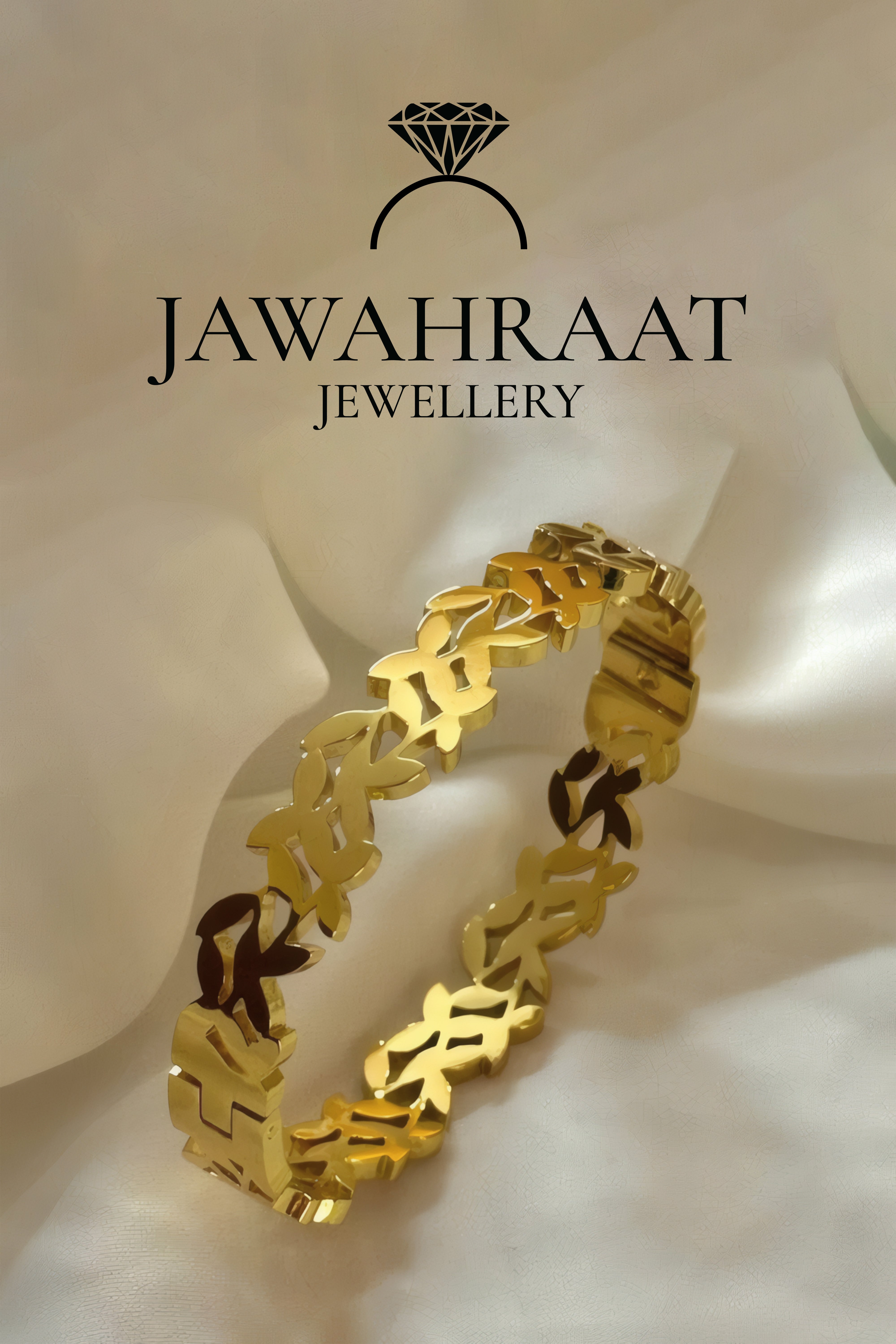 Elegant gold-tone butterfly link bracelet displayed on soft fabric background - Jawahraat Jewellery