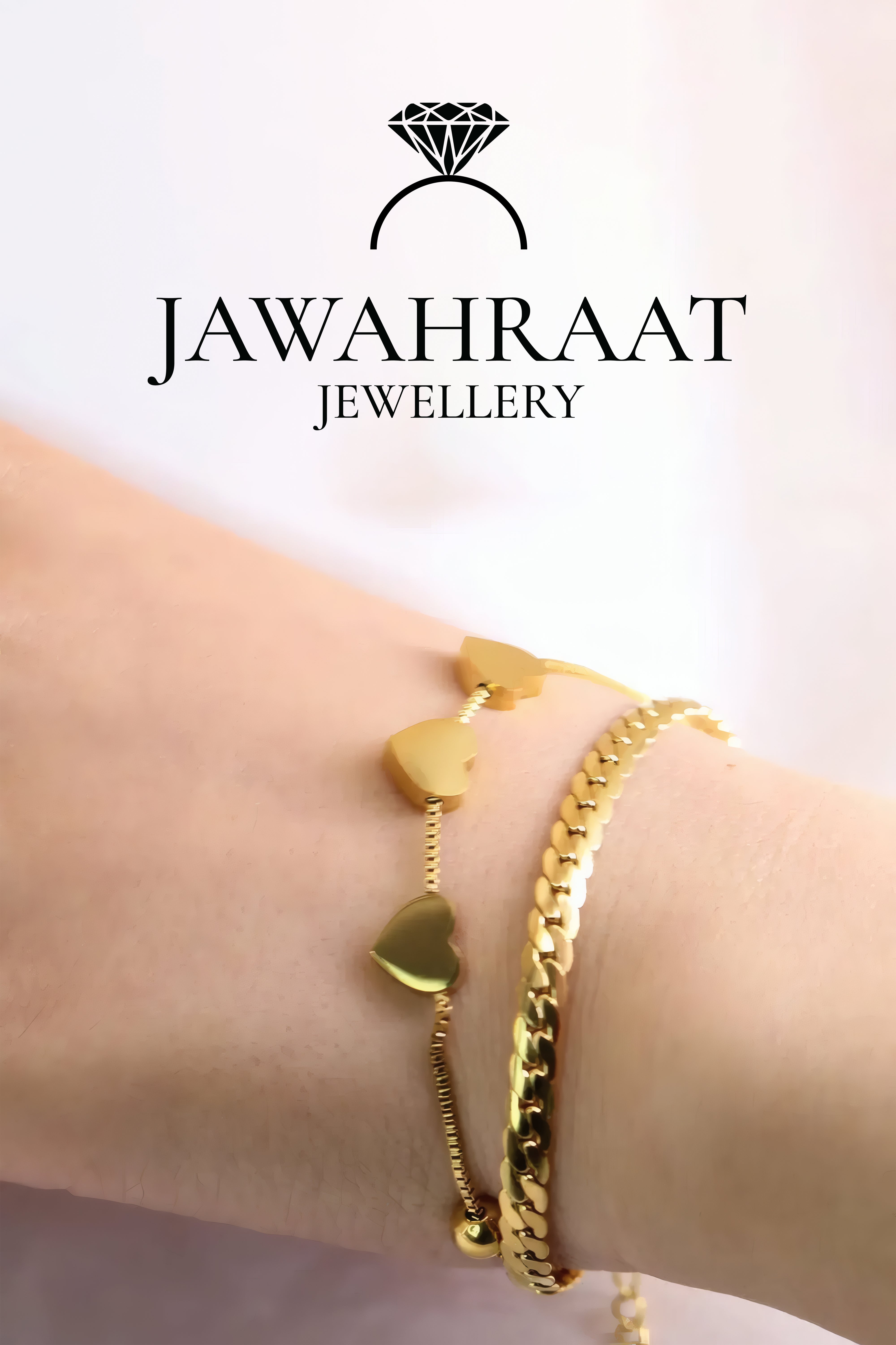Gold plated heart bracelet on wrist – Jawahraat Jewellery