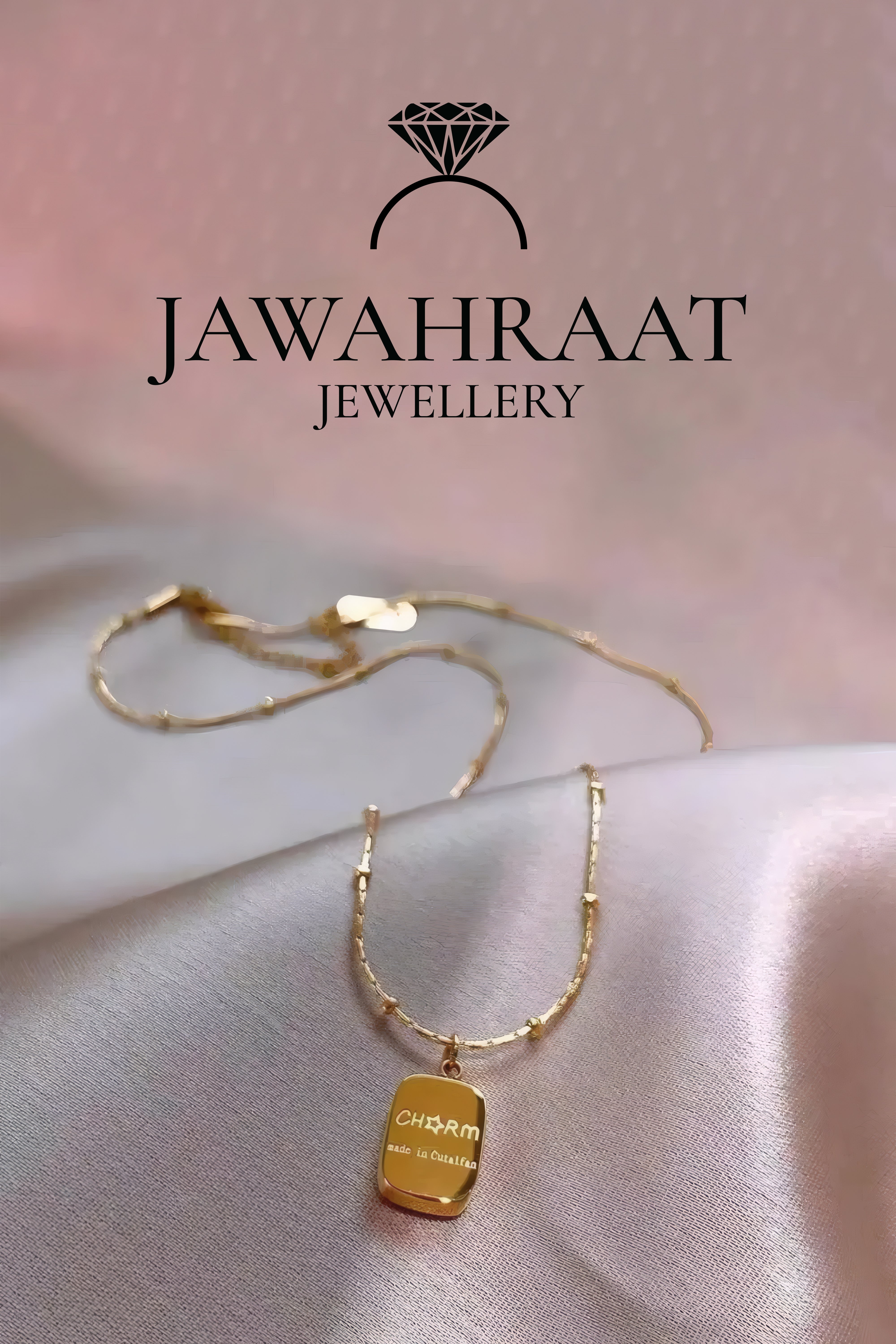 Elegant gold plated bar pendant necklace worn on neck from Jawahraat Jewellery artificial jewelry collection