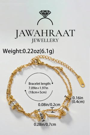 Jawahraat Jewellery gold-tone double-layer CZ bracelet size: 18cm + 5cm extender, 6.1g, baguette CZ details