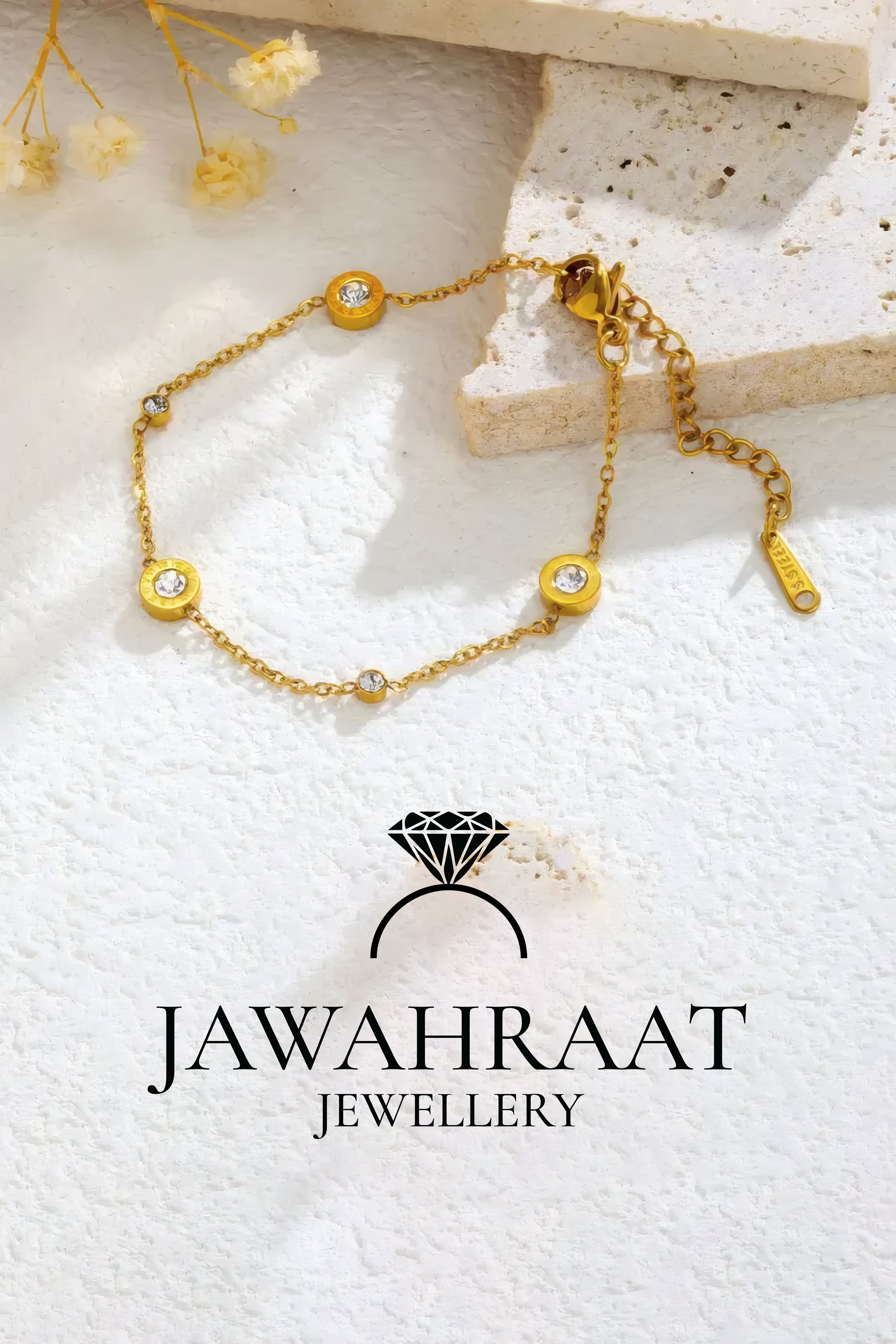 Gold-tone artificial bracelet with Roman numeral CZ circle charms