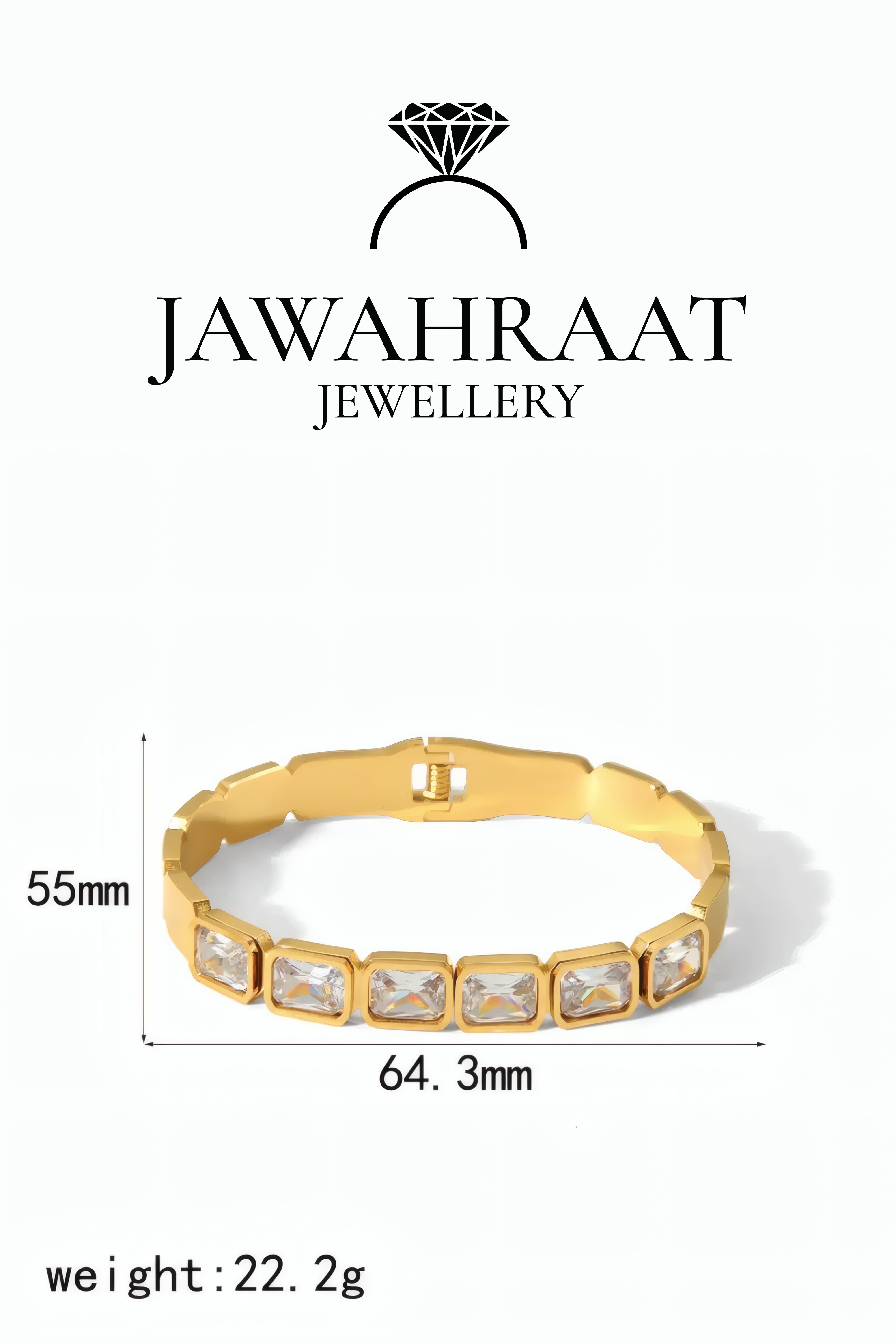 Close-up of sparkling CZ stones in gold-tone tennis bracelet (weight 22.2g)