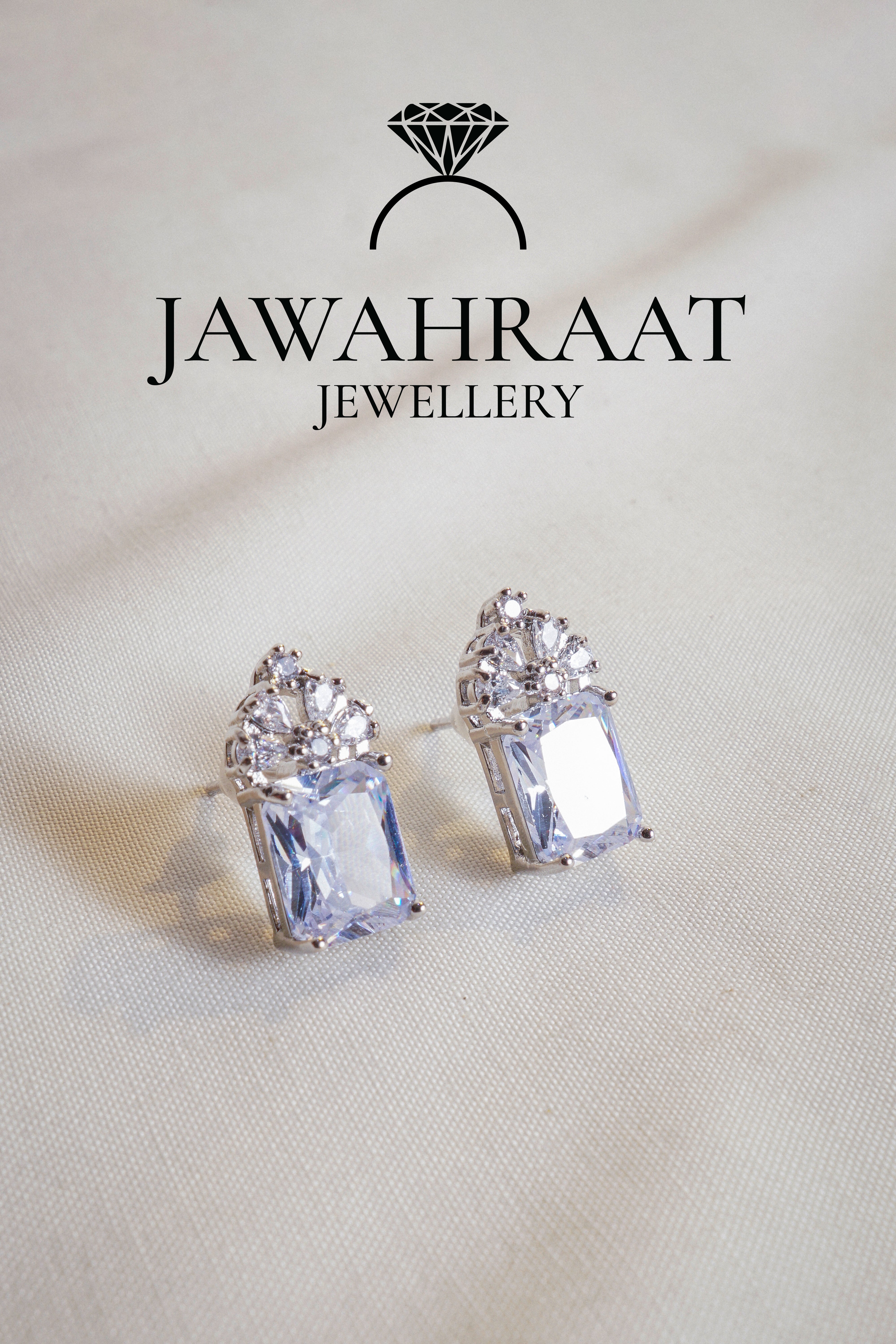 Silver CZ stud earrings with sparkling stones | Lightweight daily wear earrings