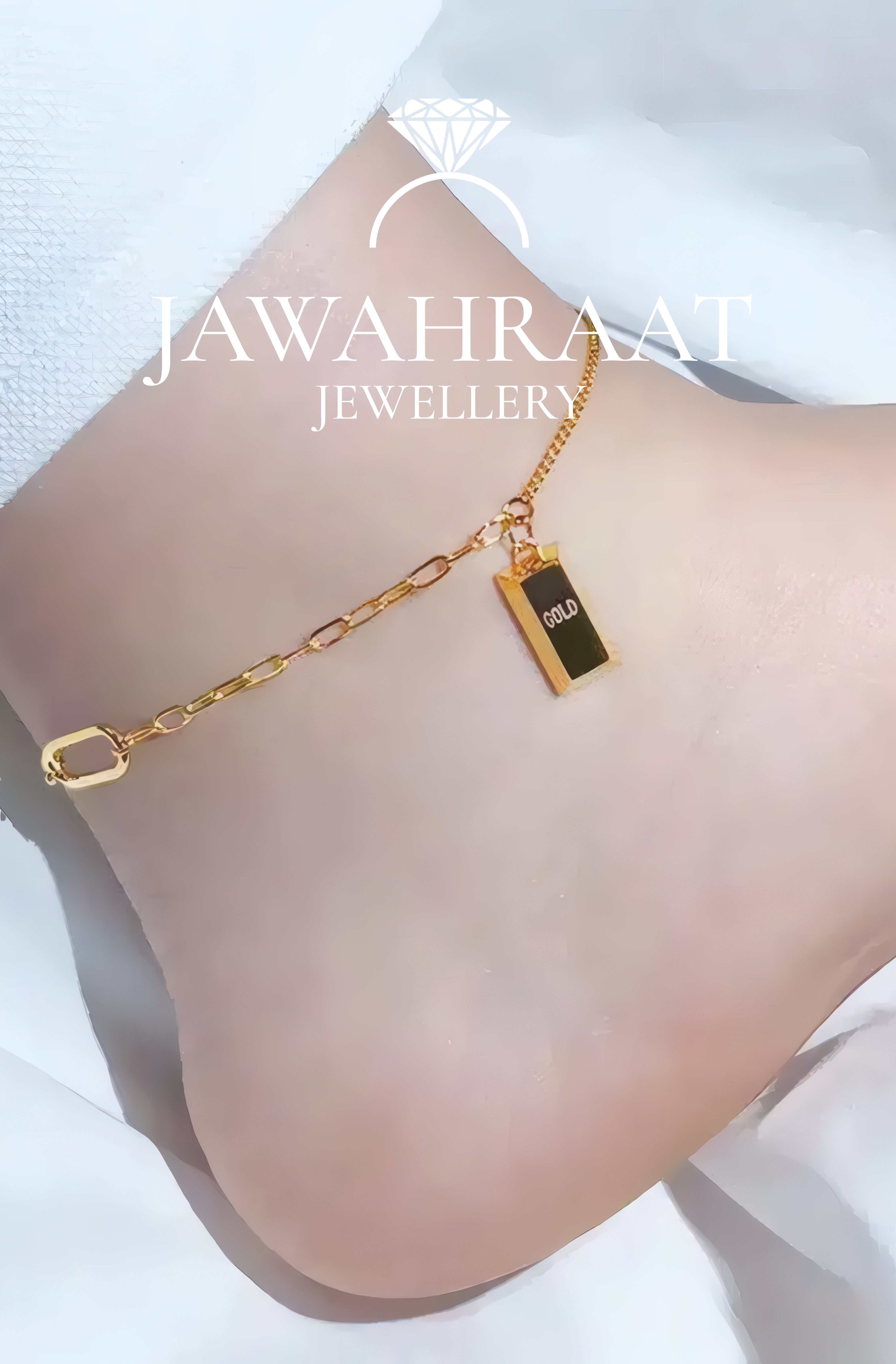 Gold "GOLD" ingot charm chain worn as anklet (payal style), artificial jewelry by Jawahraat Jewellery
