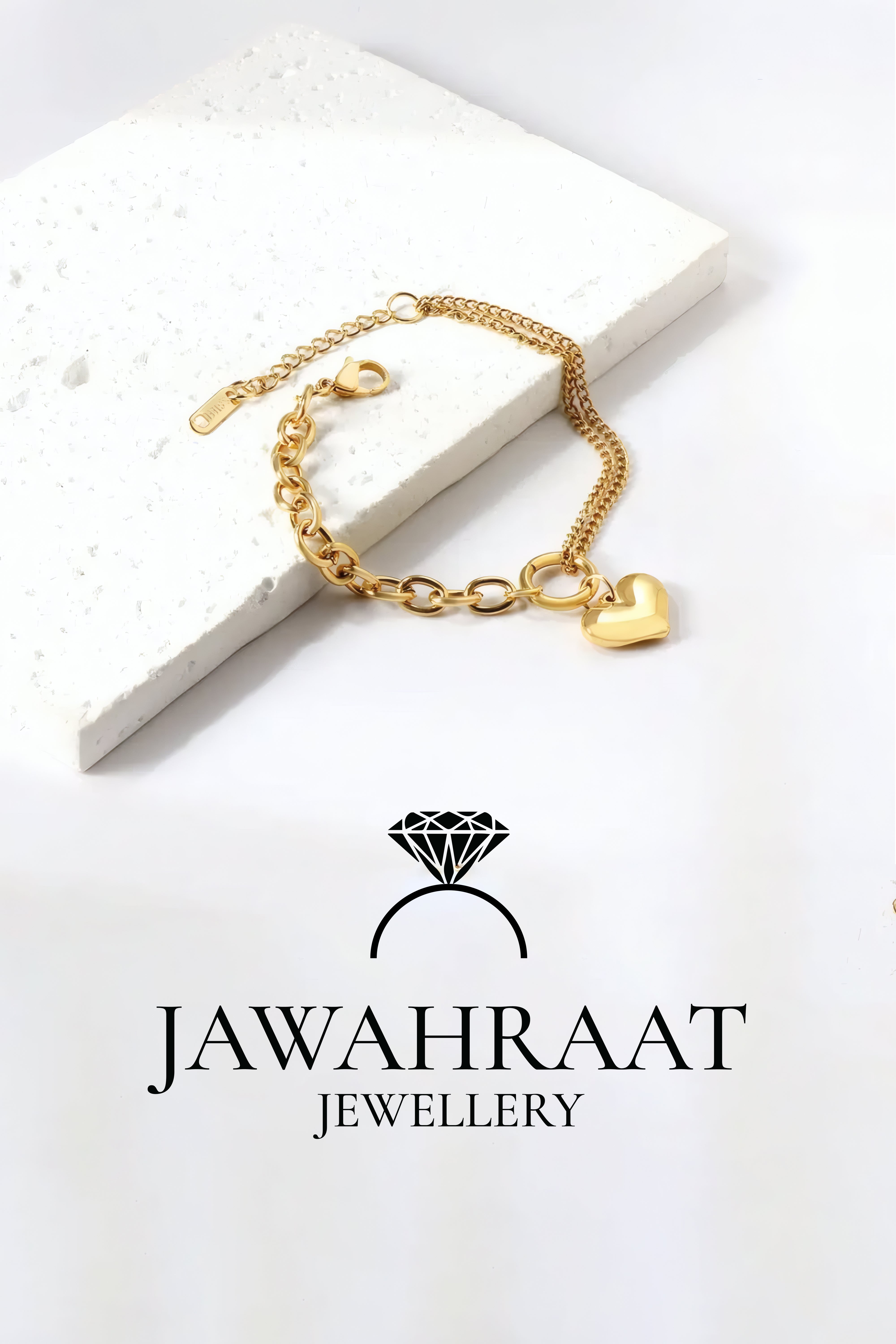 Gold heart pendant bracelet on satin fabric, romantic artificial jewelry piece from Jawahraat Jewellery