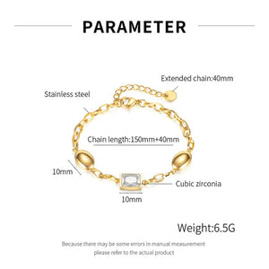 Gold link bracelet size reference showing length and feature details