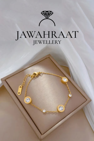 Gold-tone Roman numeral bracelet with CZ in gift box