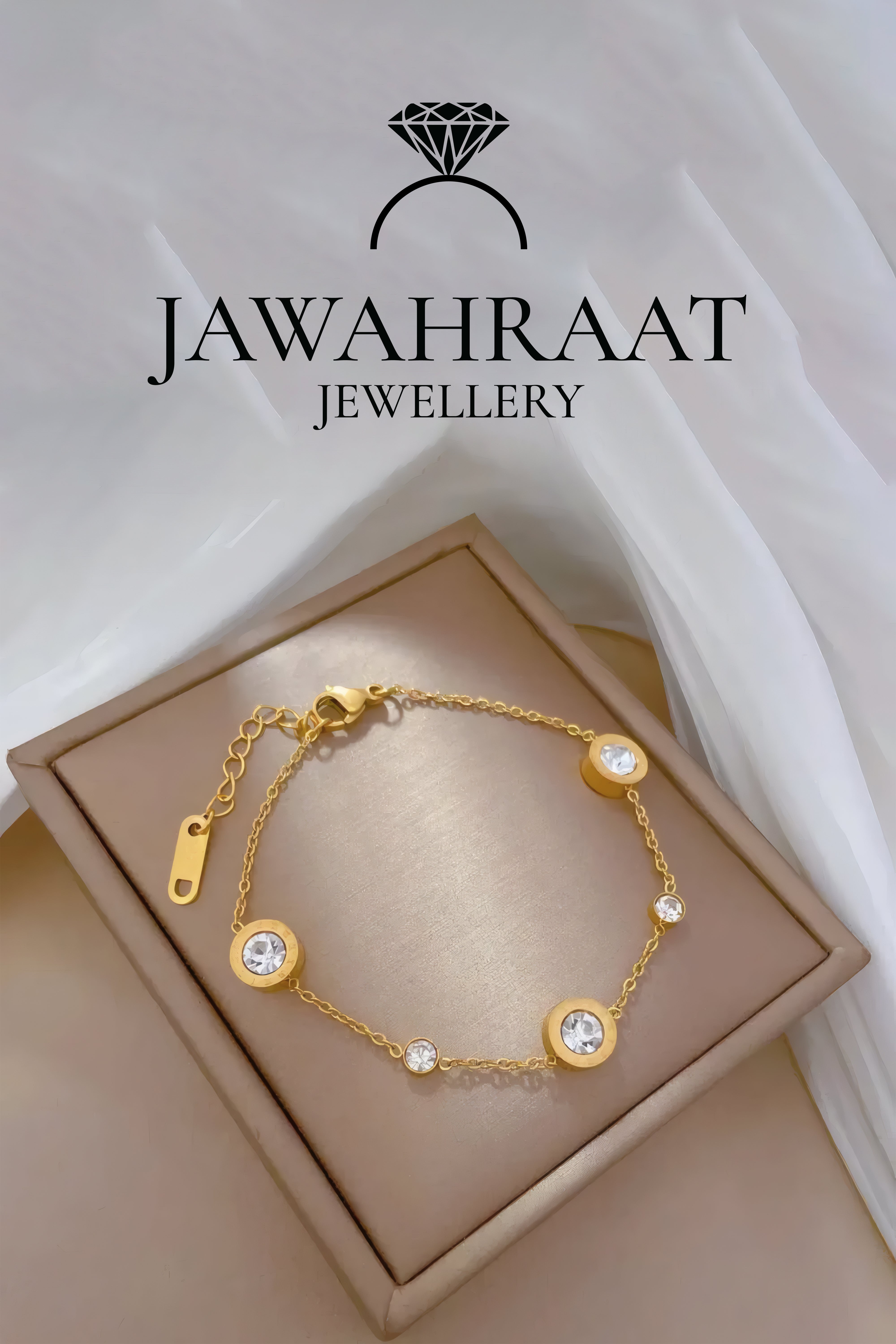 Gold-tone Roman numeral bracelet with CZ in gift box