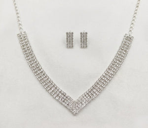 Silver rhinestone necklace and earrings set with diamond like shine